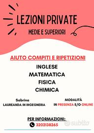 Ripetizioni: Inglese, Matematica ,Chimica, Fisica