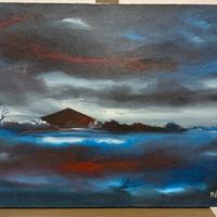 Quadro ad olio su tela Mario Arseni paesaggio blu