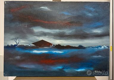 Quadro ad olio su tela Mario Arseni paesaggio blu