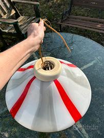 Lampadario Murano vintage vetro bianco rosso