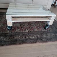 tavolino bancale pallet con ruote e vetro