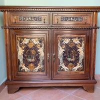 Mobile ingresso legno intasiato in cuoio