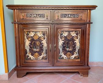 Mobile ingresso legno intasiato in cuoio