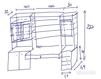 Libreria con cassetti e scrivania
