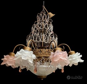Lampadario Mid-Century in stile Art Nouveau