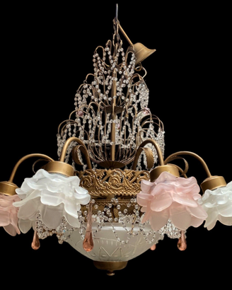 Lampadario Mid-Century in stile Art Nouveau