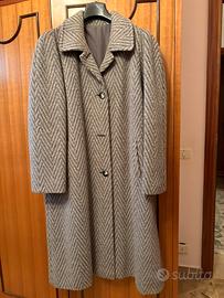 Cappotto vintage grigio mélange a spina di pesce