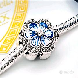 Charm argento 925 Fiore Zircone rosa blu