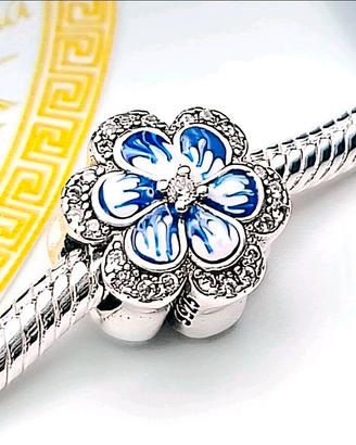 Charm argento 925 Fiore Zircone rosa blu