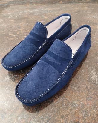 Scarpe Uomo Mocassini Camoscio Blu-Jeans n.46