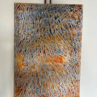 Quadro astratto materico blu e ocra