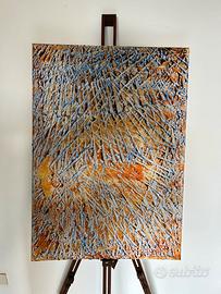 Quadro astratto materico blu e ocra