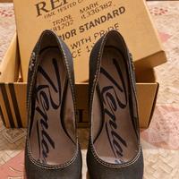 Scarpe Replay donna, jeans blu con tacco, nuove