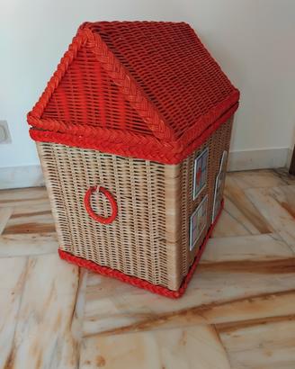 Casetta giochi in midollino rossa e beige