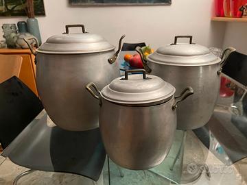 3 pentole alluminio vintage a botte