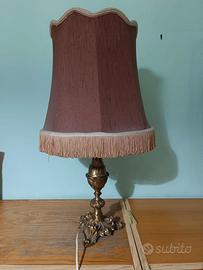 Lampada con base bronzo con abatjour in tessuto