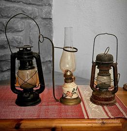 Lotto 3 lampade a petrolio vintage d'epoca