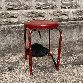 Sgabello industriale vintage in metallo rosso