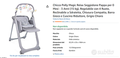 Seggiolone pappa e gioco Chicco Polly Magic Relax