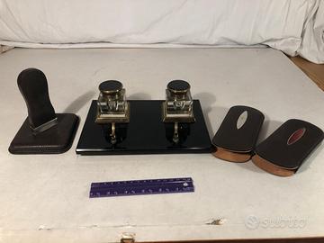 Set Da Scrivania Calamai Vetro Vintage Vittoriano