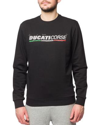 Felpa girocollo nera da uomo con logo sul petto Du