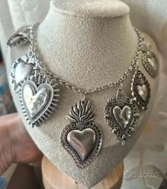 Collana Cuore Sacro Ex Voto Vintage Argentata anti