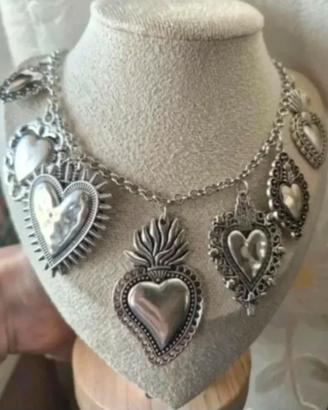 Collana Cuore Sacro Ex Voto Vintage Argentata anti
