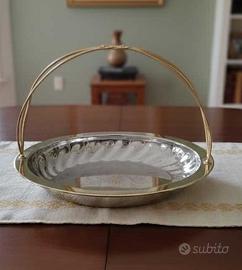 Cesto  con manico in silver profili colore oro 