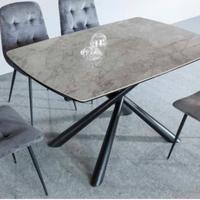 TAVOLO NEWPORT 130/200x88 NERO/MARMO GRIGIO LUCIDO