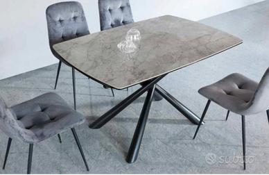 TAVOLO NEWPORT 130/200x88 NERO/MARMO GRIGIO LUCIDO