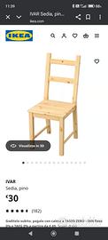 sedia legno di pino Ikea ivar