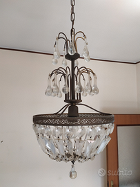 Lampadario Antico con pendoli in cristallo