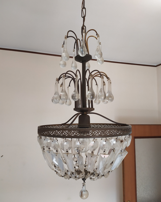 Lampadario Antico con pendoli in cristallo