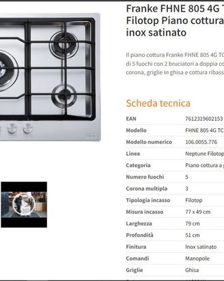 Piano cottura Franke 5 fuochi come nuvo
