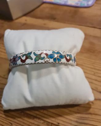 Bracciale bianco, vintage, braccialetto cloisonné,