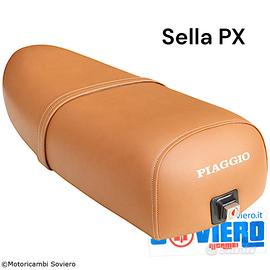 Sella Lunga Marrone con Scritta Vespa PX 125 150
