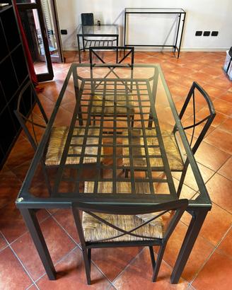 Tavolo soggiorno cristallo ferro nero