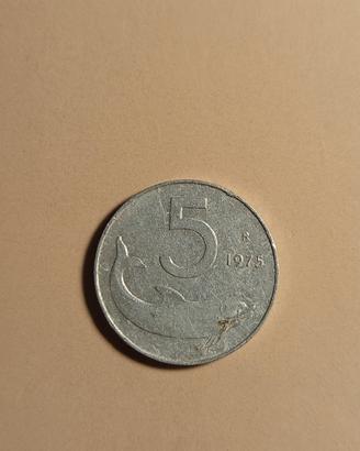 5 Lire 1975 Repubblica Italiana "ROMAGNOLI"