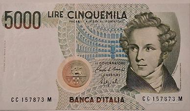 Banconota 5000 lire Italiana Vincenzo Bellini 