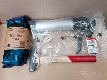 pistola silicone piu martello piu guanti 