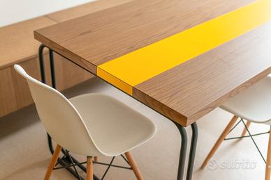 Tavolo in rovere massiccio e ferro battuto