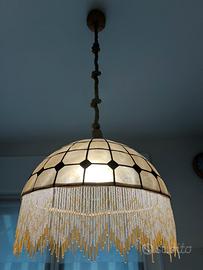 Lampadario vintage in madreperla Capiz con frange