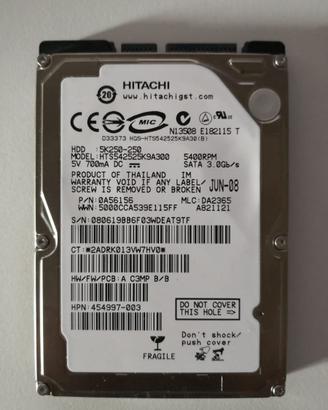 HARD DISK HITACHI TRAVELSTAR HTS542525K9A300 5K250