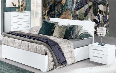 Letto matrimoniale con contenitore in legno bianco