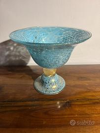 Alzata Coppa Murano Mille fiori azzurra oro 30 cm.