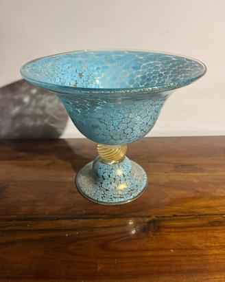 Alzata Coppa Murano Mille fiori azzurra oro 30 cm.