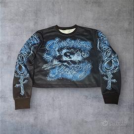 felpa croped blu e nero angelo 