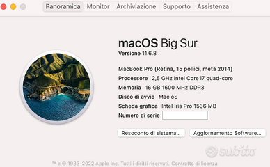Macbook Pro 2014 batteria nuova