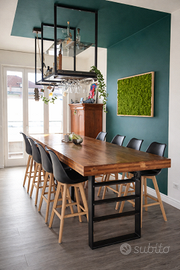 Tavolo Alto Artigianale unico, Sgabelli e Pensile