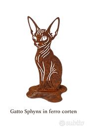 Gatto Sphynx decorativo in ferro corten